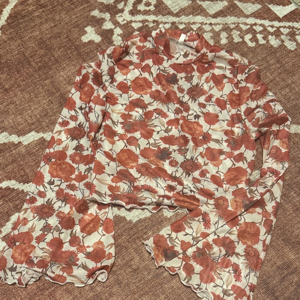 SHEIN Floral Crop Top - Red and Cream